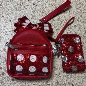 Sequin loungefly wristlet set minnie 
mouse